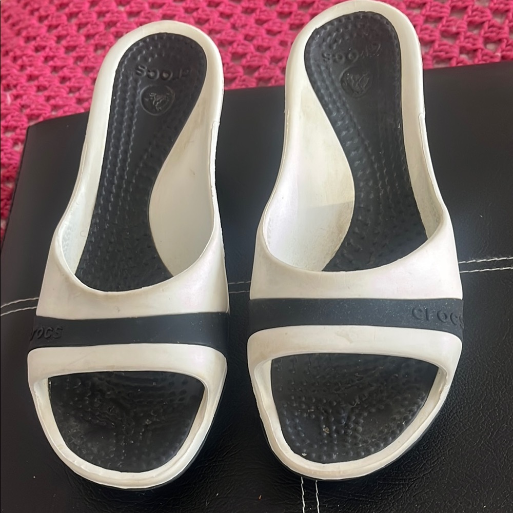 CROCS Black and White Mules with Contoured Comfort